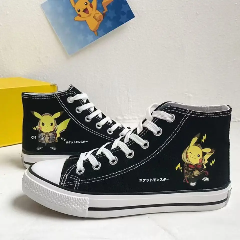 drop shipping 2025 new spring winter autumn Pikachu cartoon high top plus big size black real canvas shoes student women shoes