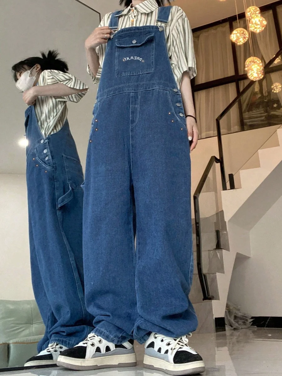 

Chic Summer Vintage Cute Japanese Cartoon Straight Leg Wide Leg Pants Design Sensation Denim Overalls Women's Fashion
