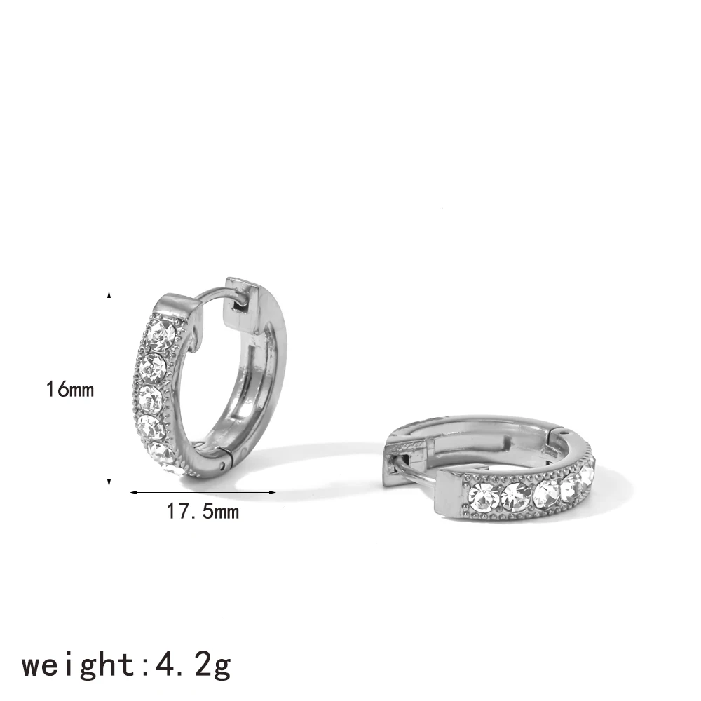 Klassische Edelstahl-Cubic-Zirkonia-Huggie-Creolen für Damen, wasserfest, hypoallergen, Modeschmuck – Detail 12