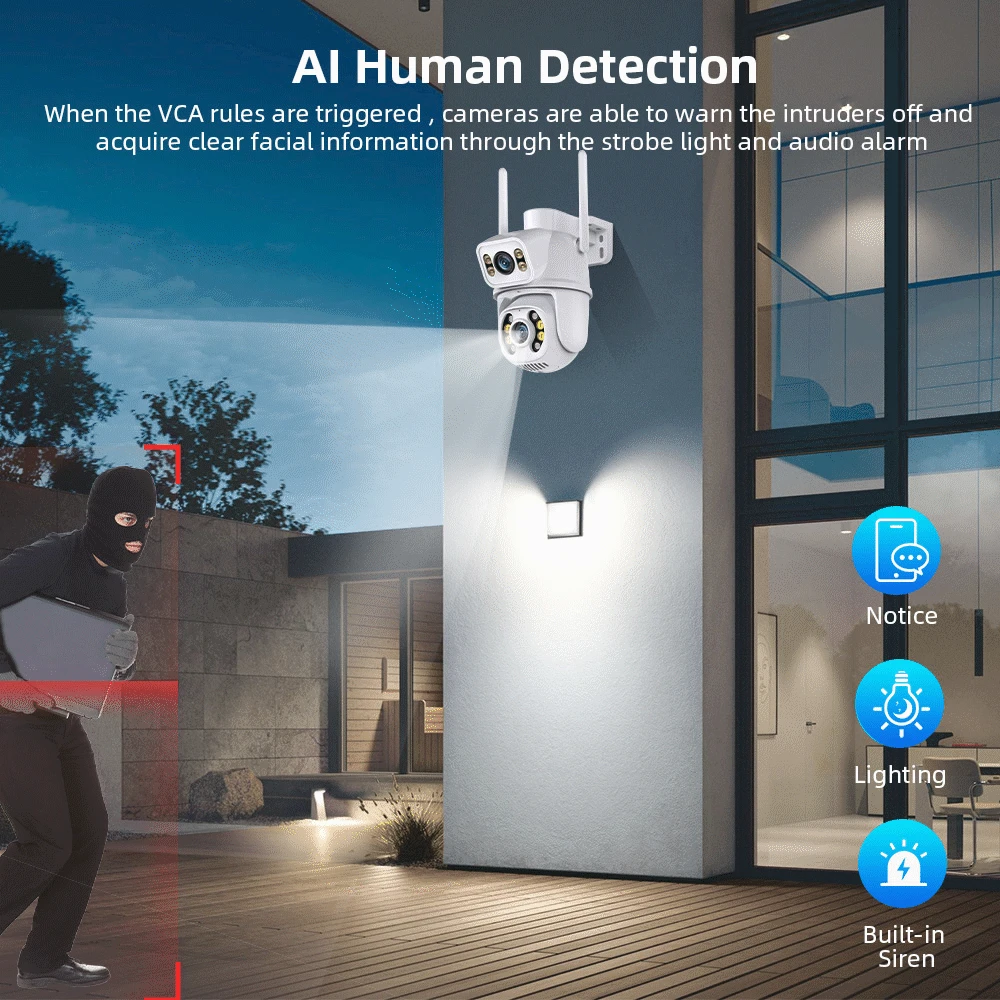 ICsees Wifi Security Surveillance Camera Outdoor Wireless Camera 8MP Dual Lens IP Camera CCTV Ai Human Detect Auto Tracking
