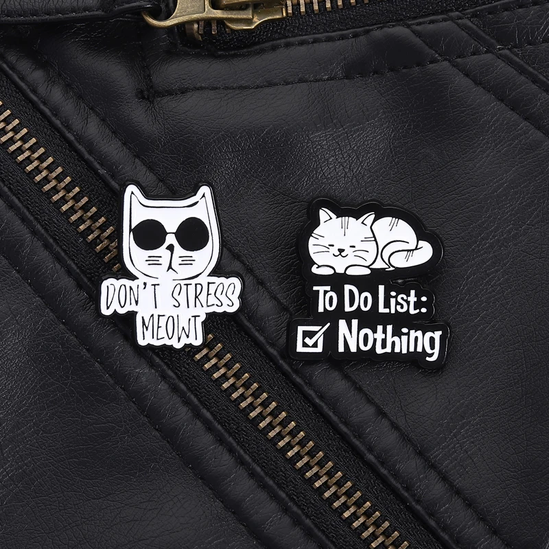 Chill Cat Pin Dont Stress Meowt Design To Do List Nothing Theme Relaxation Style for Backpack Decoration Anti Stress Gift