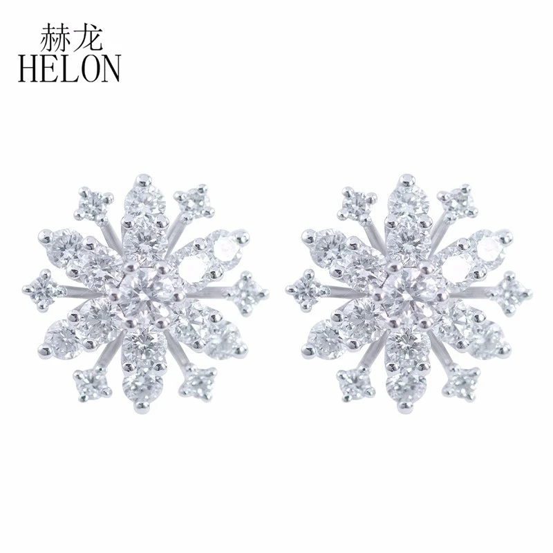 

HELON Women Trendy Jewelry Snowflake Earrings Solid 18k 14k 10k White Gold 1.2ct Lab Grown Diamond Moissanite Stud Earrings Gift