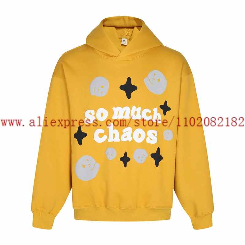 

Bright Yellow BROKEN PLANET Hoodie Plush Hooded Sweatshirt Men Women Foam Printed Pullover