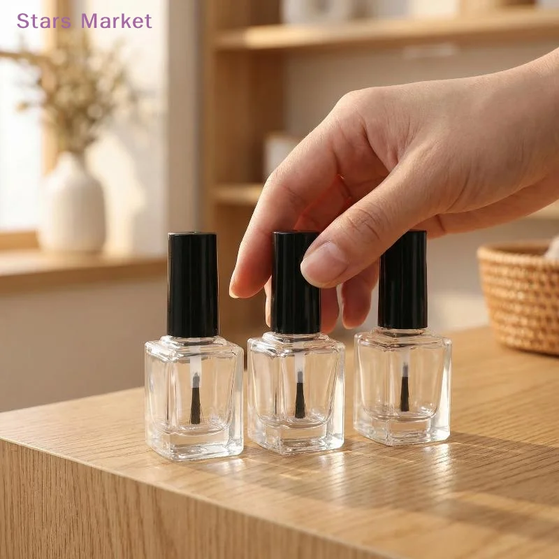 New 5/10/12/15ML Empty Clear Glass Nail Polish Bottles With Brush Cap Refillable Containers For Nail Art Lip Golss Liquid Sample