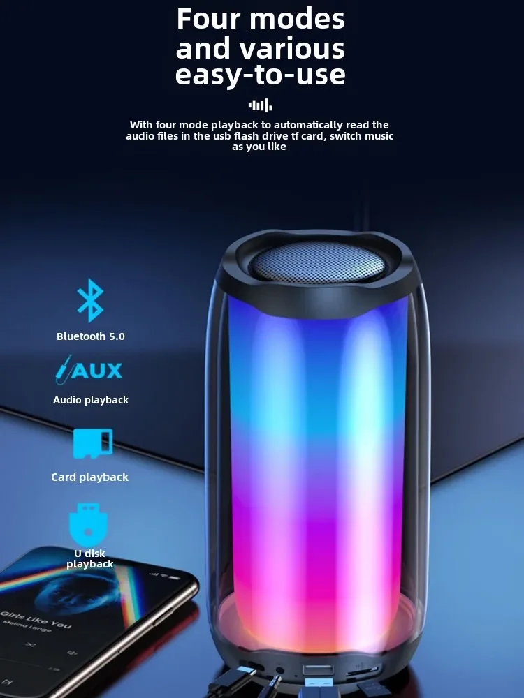 Wireless bluetooth audio small subwoofer household portable high-quality colorful light speaker