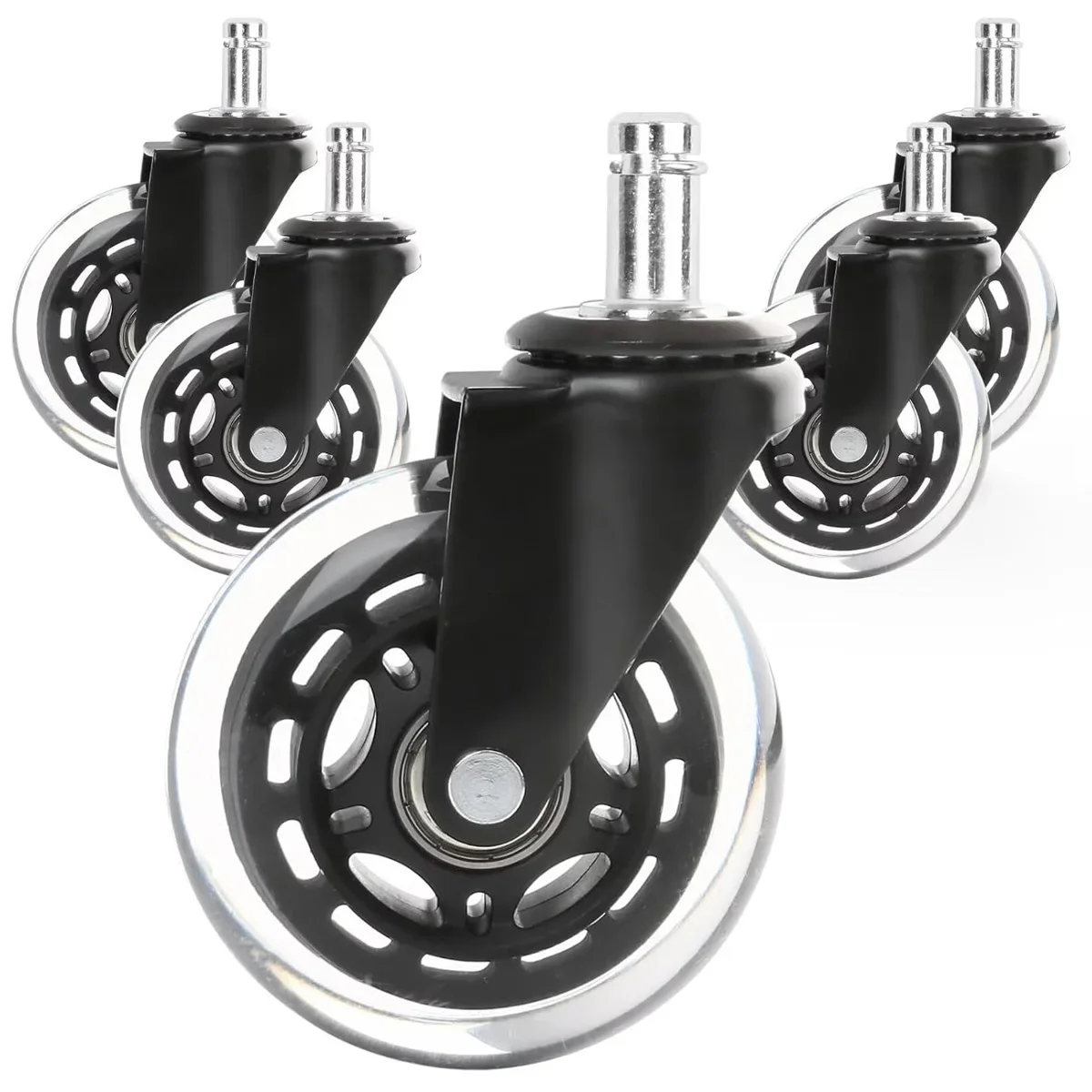 Office Rubber Chair Casters Replacement, 3 Inch Heavy-Duty Computer Gaming Desk Caster Wheels Smooth & Safe Rolling For