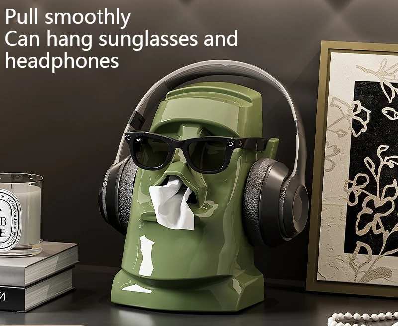 

Tissue box Household Easter Island Moai stone statue Multifunctional earphone holder Built-in spring Large capacity paper box