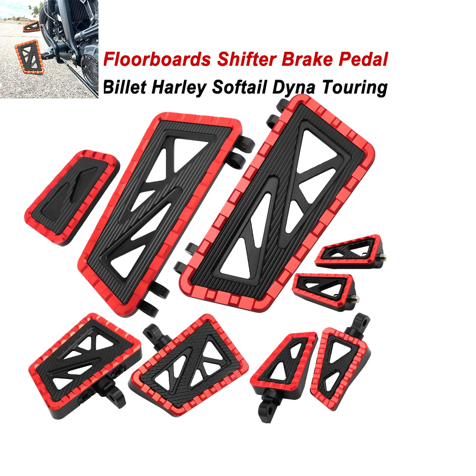 Rote Motorrad-Fußbretter MX Fußbretter für Harley Touring Road Glide Road King Softail FLST Dyna FLD Trike