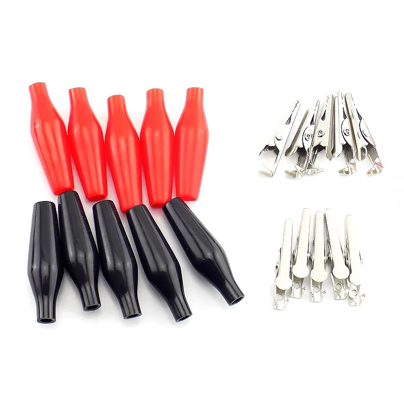 10pcs/lot 28MM Metal Alligator Clip G98 Crocodile Electrical Clamp for Testing Probe Meter Black and Red with Plastic Boot Rated