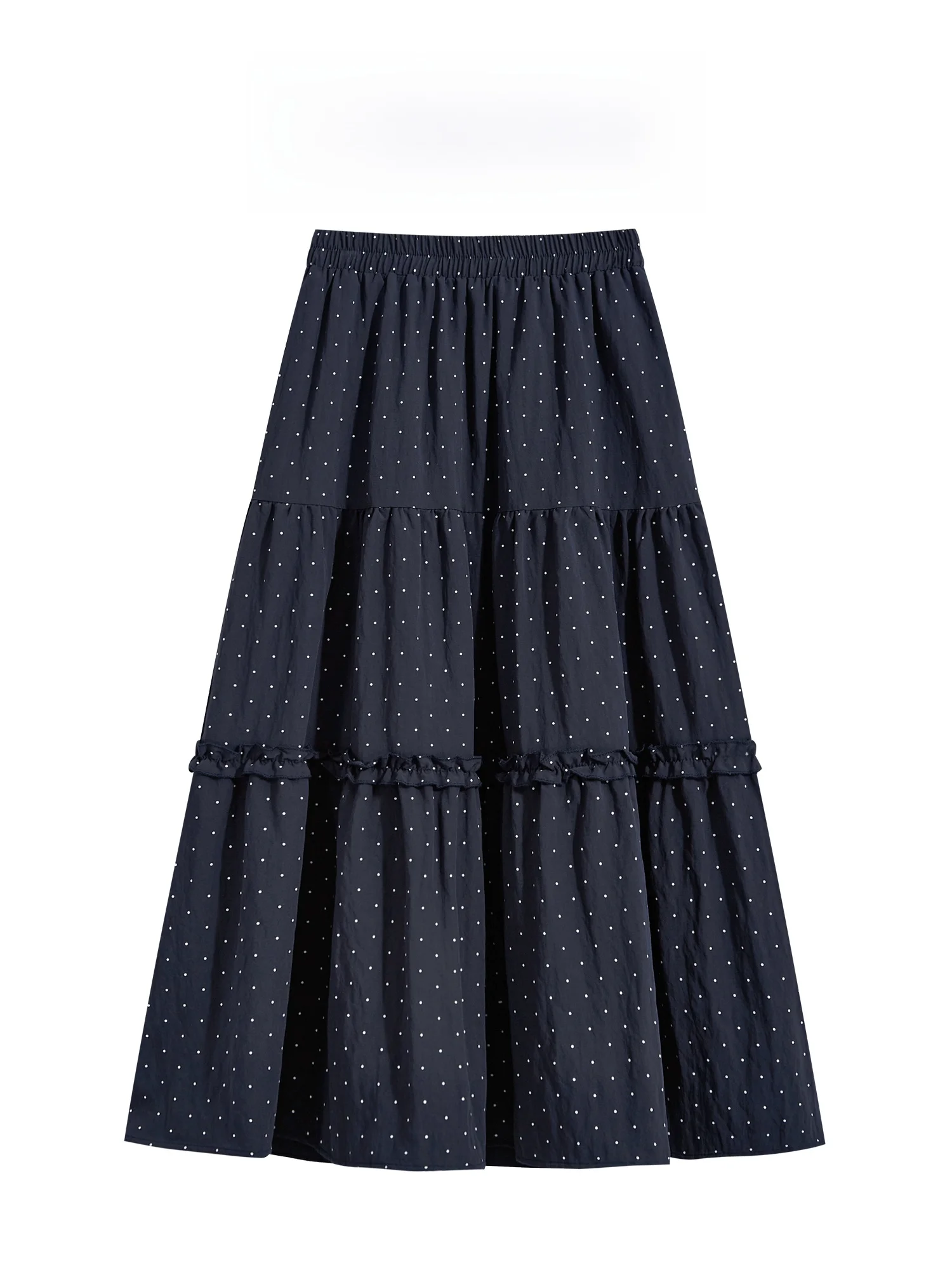

Ele Vintage Polka Dot Long Wrap around Skirt for Women with Wooden Design High Waist Commuter Korean Sle A-Line Skirt