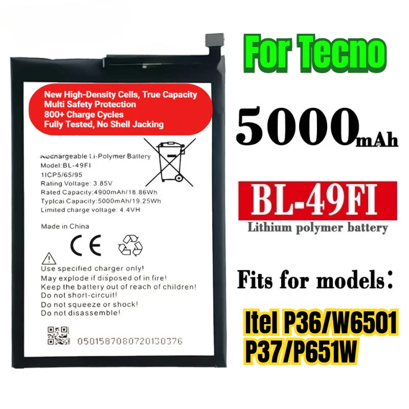 BL-49Fi for Tecno Itel P36/W6501/P37/P651W Phone Battery 0Cycle High Capacity Battery Replacement Bateria Grade A Cell with Tool