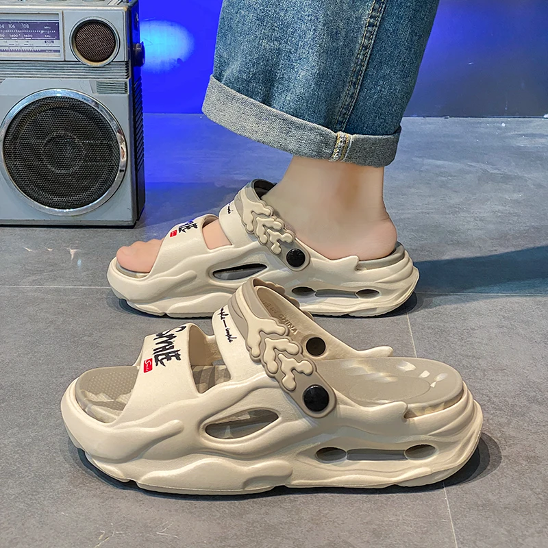 YRZL Men Slippers 2024 Summer New Platform Slides Sandals EVA Soft-sole Indoor Outdoor Beach Shoes Women Size 36-45 Mens Shoes