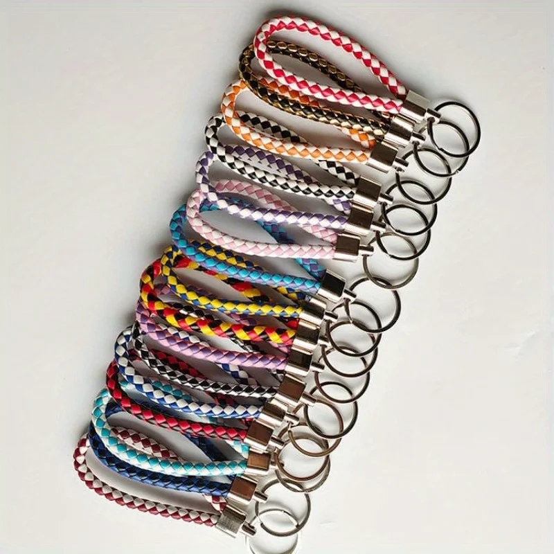 20pcs set of colorful woven PU keychains, woven straps, keychains, creative gifts, car keys, wallets, bags, mixed colors