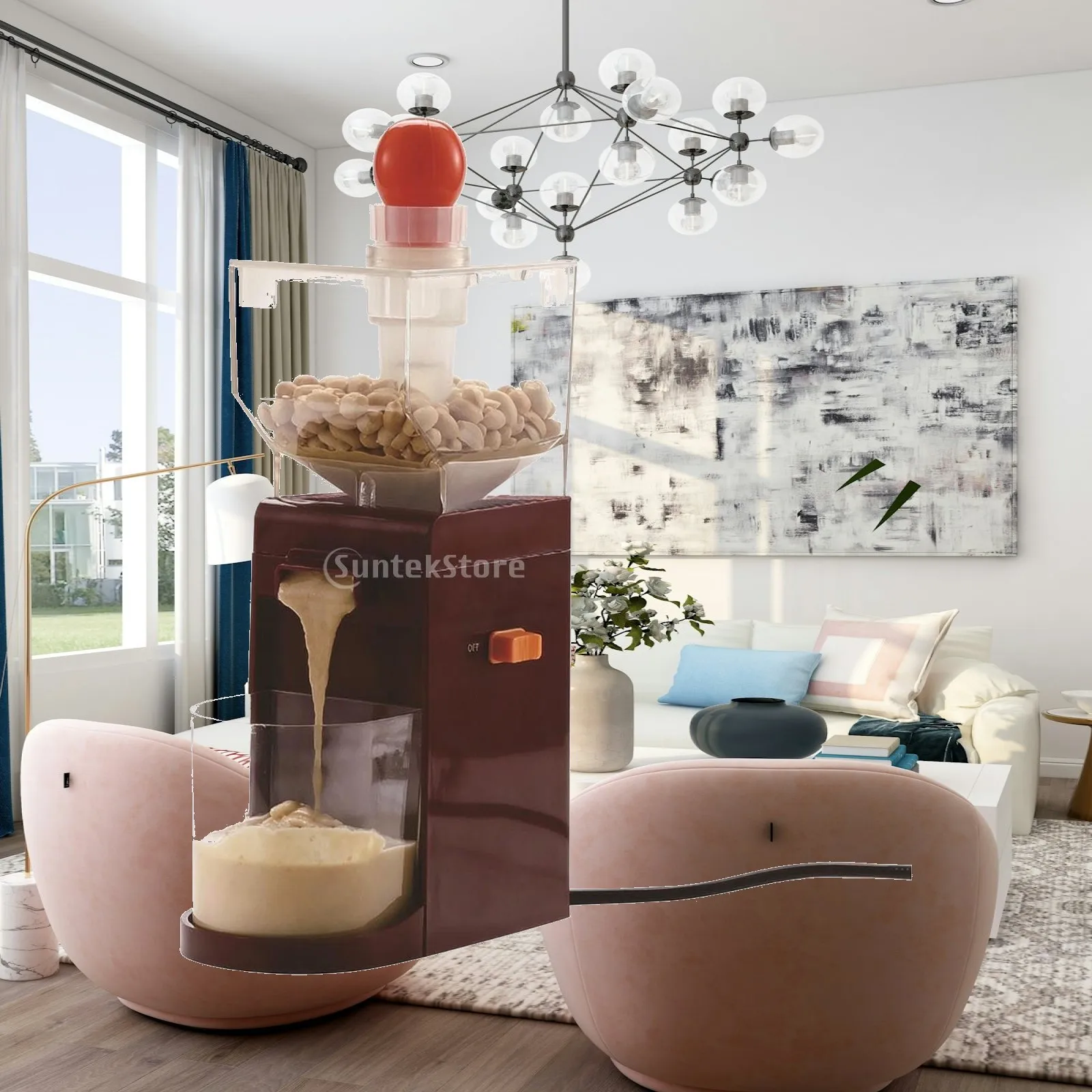 Compact Electric Peanut Butter Machine for Kitchen Nut Grinder Maker with Visible Processing Bin ABS Material and Space Saving