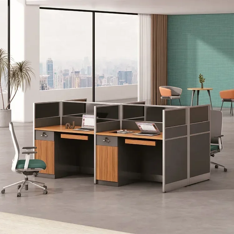 محطة عمل عالية التقسيم خشبية مكتب الكمبيوتر العمل مجتمعة مكتب مساحات مفتوحة أثاث المكاتب 4in 1 مكتب ضخ الجدول
