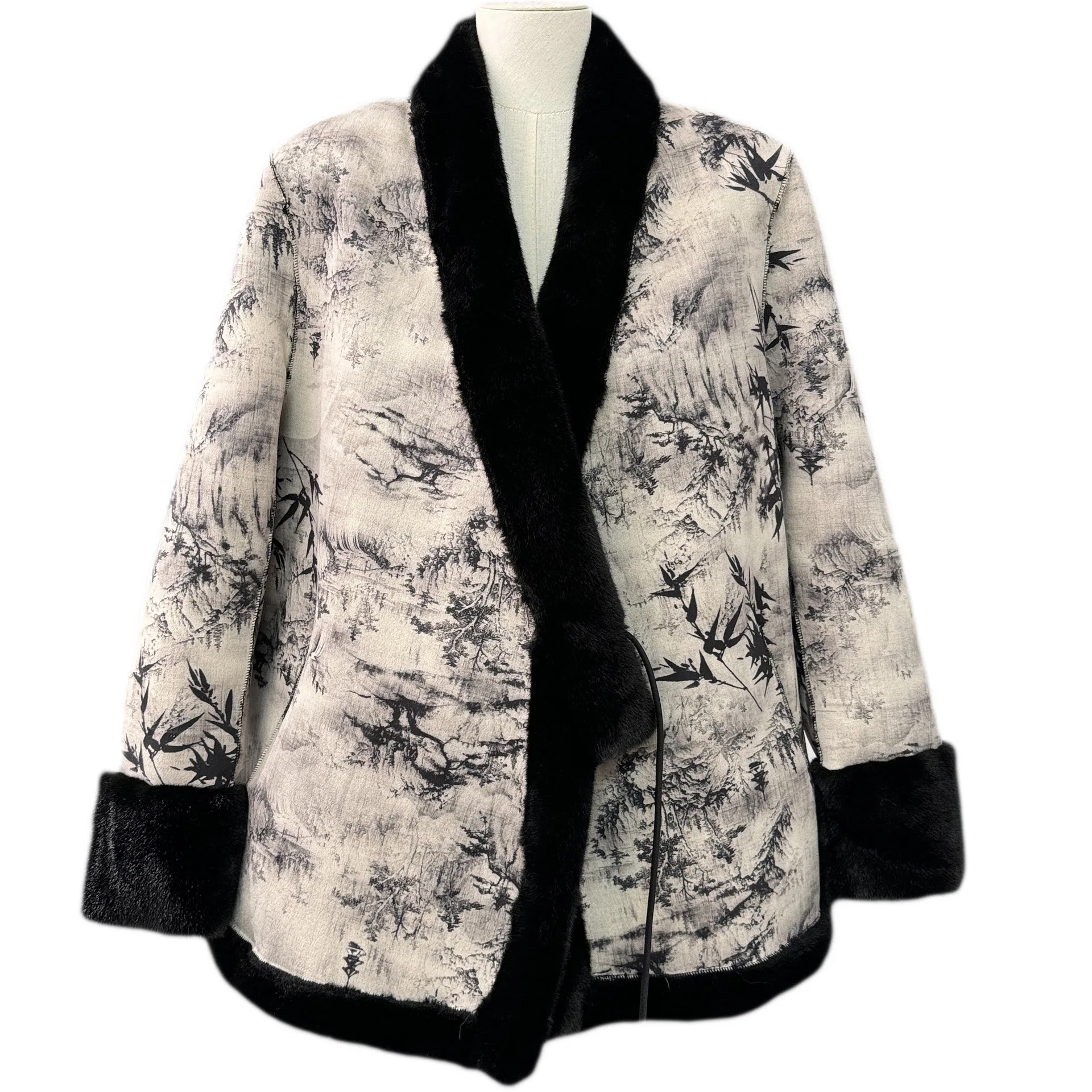 Novo estilo chinês imitação de pele de vison casaco de camurça mulheres jaquetas de pele de inverno pintura a tinta grosso quente fofo jaqueta roupas femininas