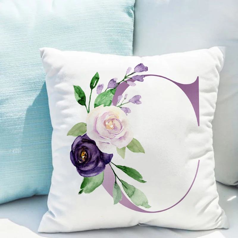 45x45cm Purple Letter Print Pillowcase Sofa Cushion Cover Office Simple Decorative Pillow