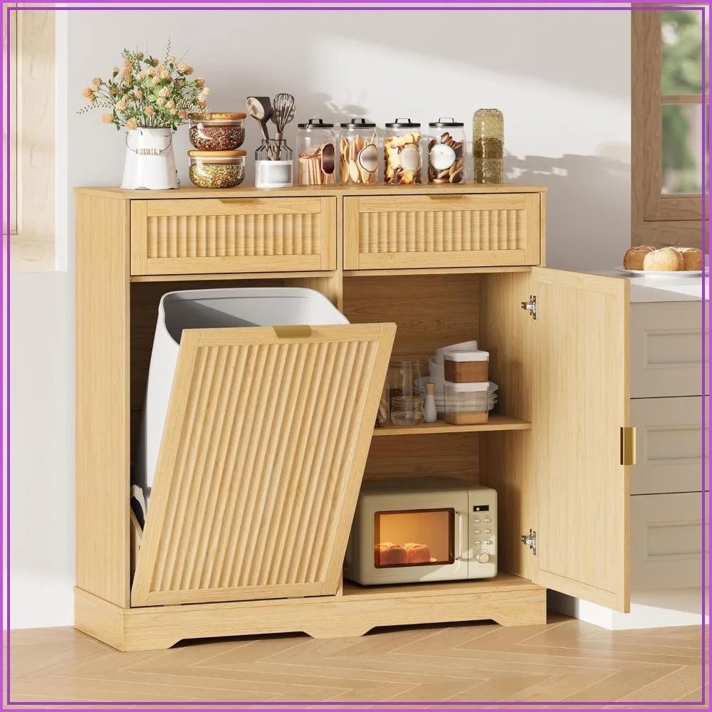 13 Gallon Tilt Out Trash Can Cabinet with Storage, Oak Kitchen Cabinet