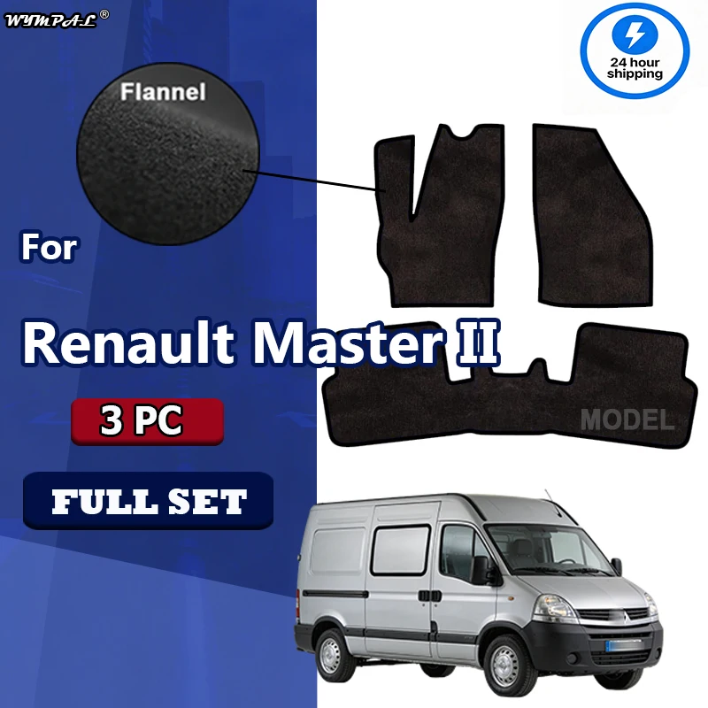 Flanell-Velours-Fußmatten für Renault Master II Delivery (2003 2004 2005-2010) - Schwarz