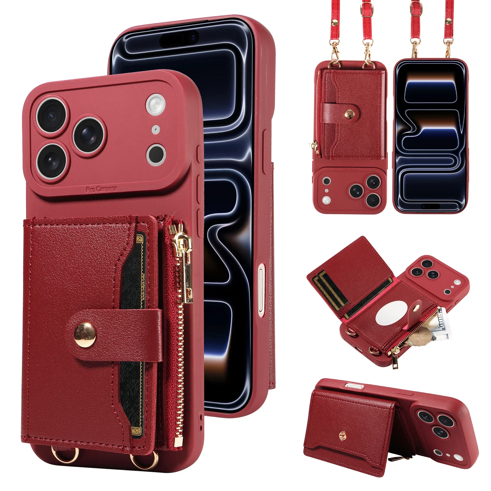 Kunstleder-Handyhülle für Samsung Galaxy A56 A55 A54 A52 A36 A33 A26 A16 mit Schlaufe, Stoßfest, Ständer, Spiegel und Kartenhalter