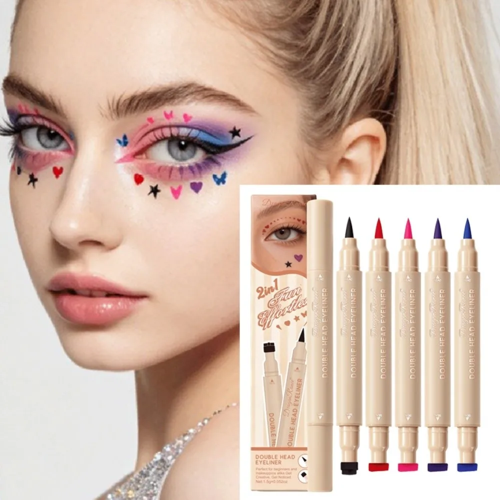 Double Head Liquid Stamp Eyeliner Smudge-Proof Long Lasting Colorful Eye Liner Pencil Waterproof Quick Drying Eye Liner Stamp