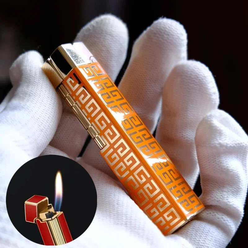 Derui High end Inflatable Lighter Metal Retro Side Sliding Open Fire Grinding Wheel Gas Mini Lighter Premium Smoking Gift