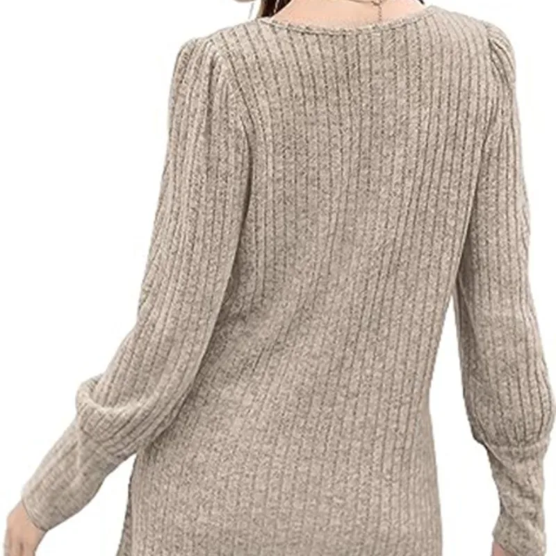 Women's Spring Autumn Pullover Solid Square Collar Button Lantern Long Sleeve T-shirt Fashion Casual Elegant Vintage Slim Tops