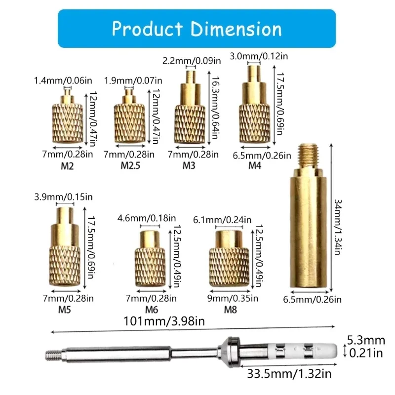 Präzise Lötkollop -Set für TS100 -Drucker umfasst 8 Wärmegewindeeinsätze für -Druckzubehör