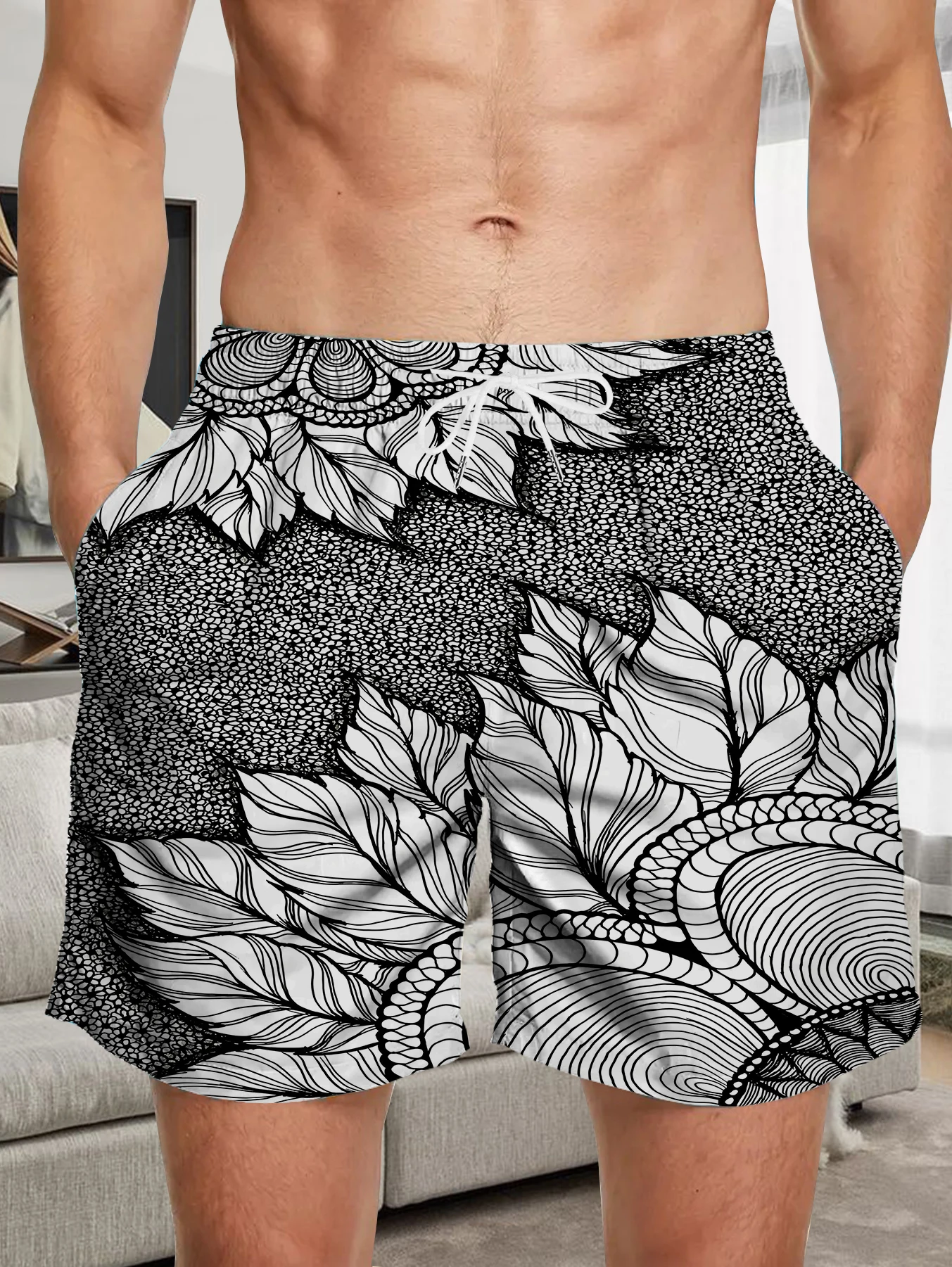 

Polyester Quick Dry Men Shorts Retro Full Digital Print Beach Casual Board Pants