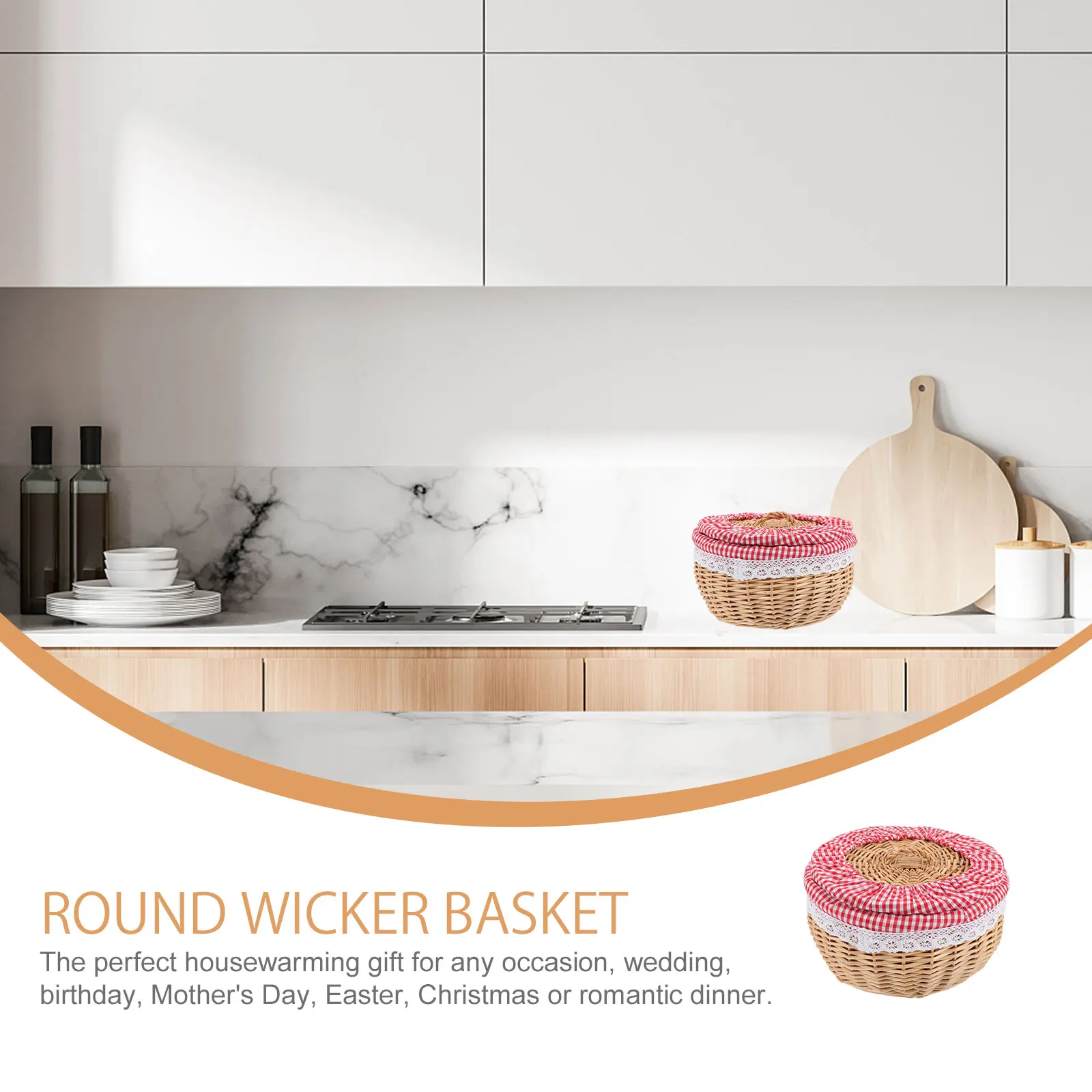 

Round Wicker Bread Basket Food Storage Container Thick Material Warmth Retaining Large Capacity for Kitchen Counter Serving