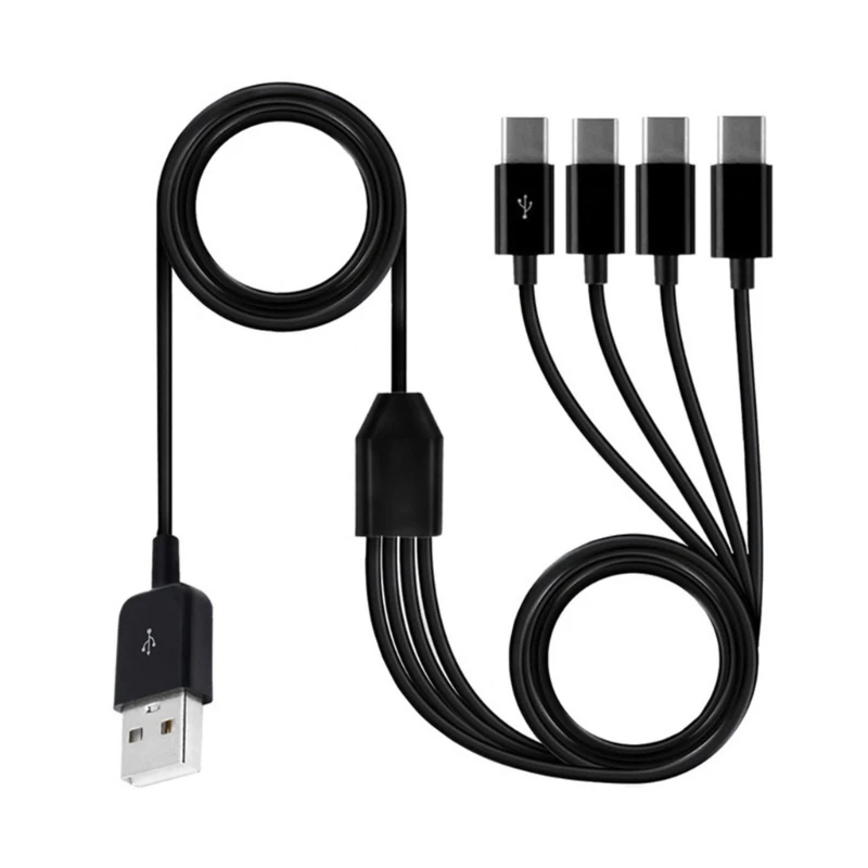 4 in 1 Multi Charging Cable USB to 4x Type C Splitter Data Sync Cords for Phone Notebook Computer Accessories 100cm+50cm