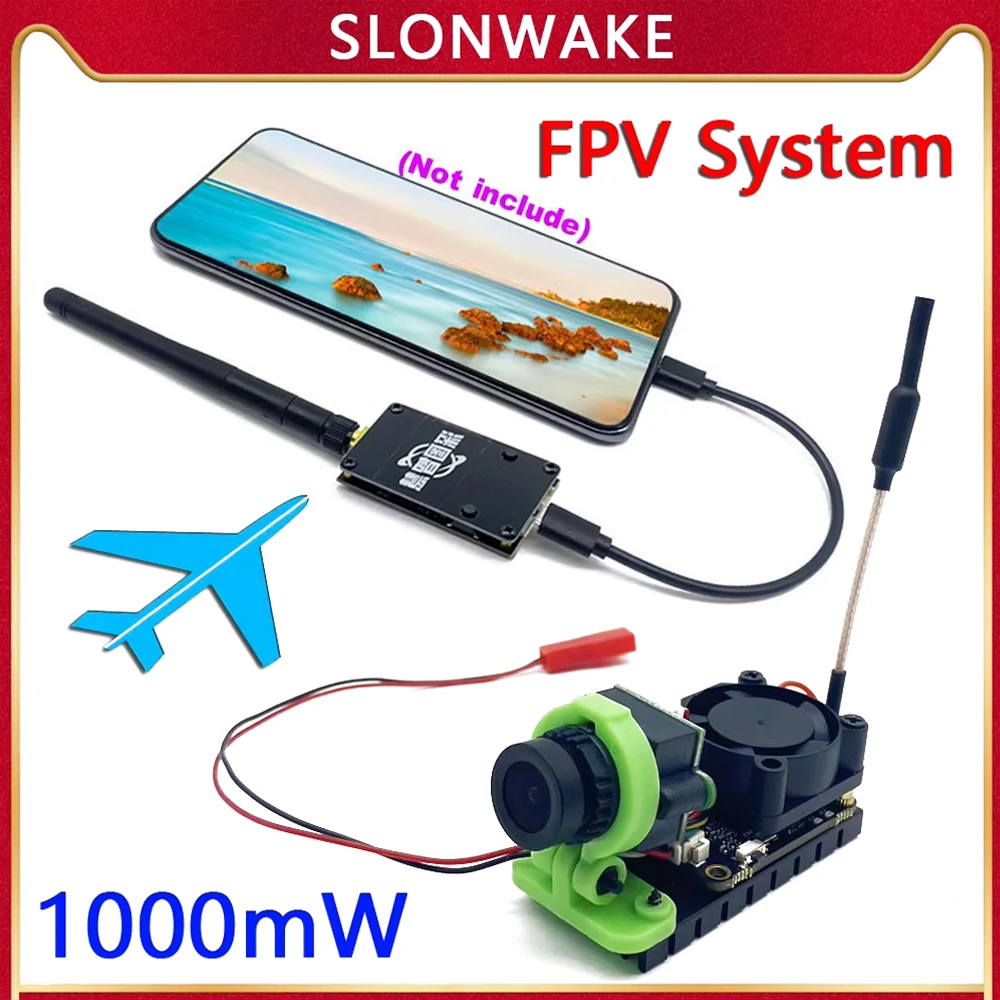 SLONWAKE 5.8G FPV Receiver UVC Video Downlink OTG Android Phone and 5.8G 48CH 1000mW adjustable VTX Transmitter Camera 1000TVL