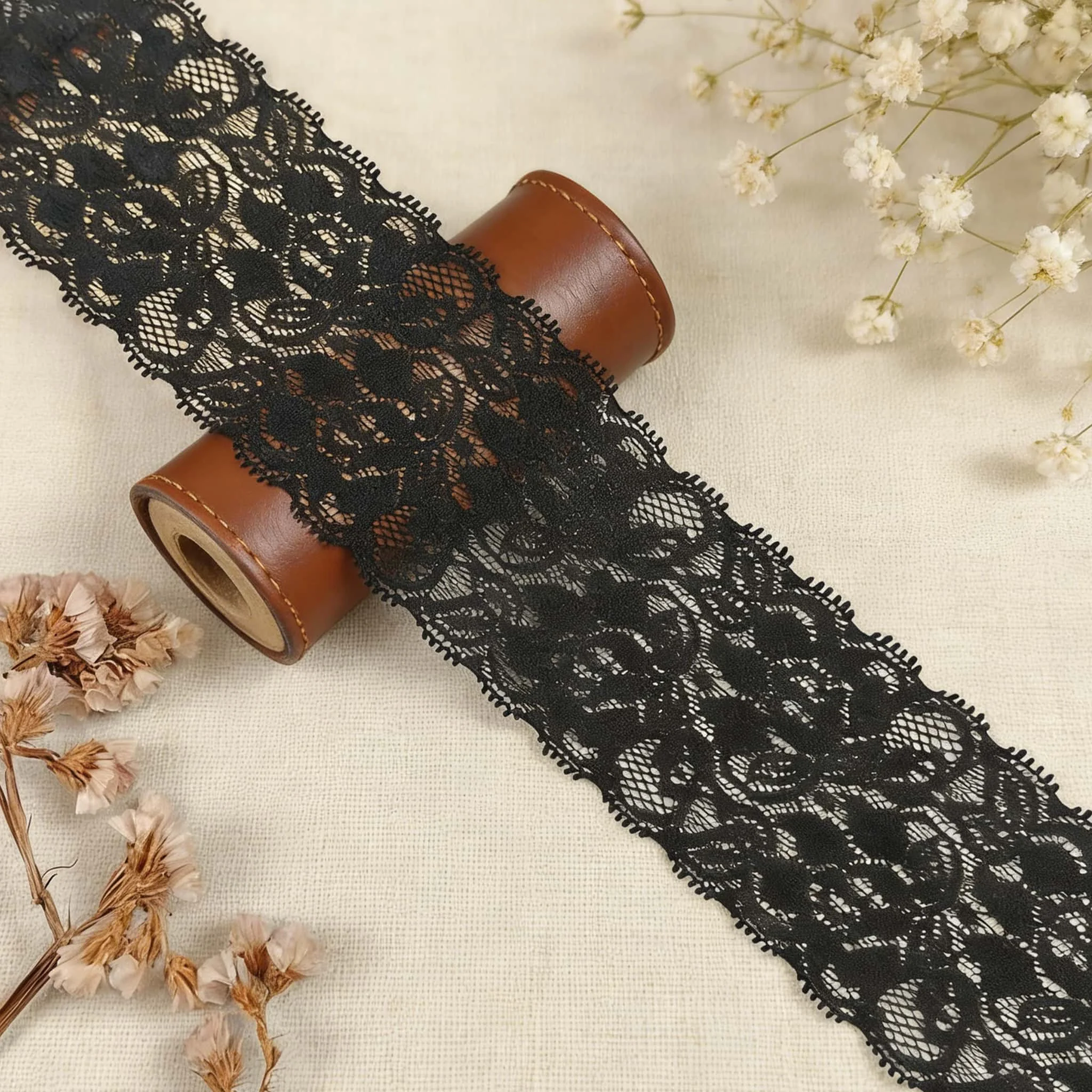 Black White Stretch Lace Trim 6.5cm Floral Elastic Ribbon Nylon Spandex for Bridal Lingerie Sewing 2/5 Yards