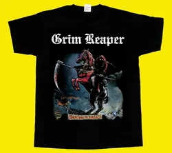 Grim Reaper vedi tu all'inferno 1983 heavy metal band nwbhm nuova maglietta nera a maniche corte 3 4 XL