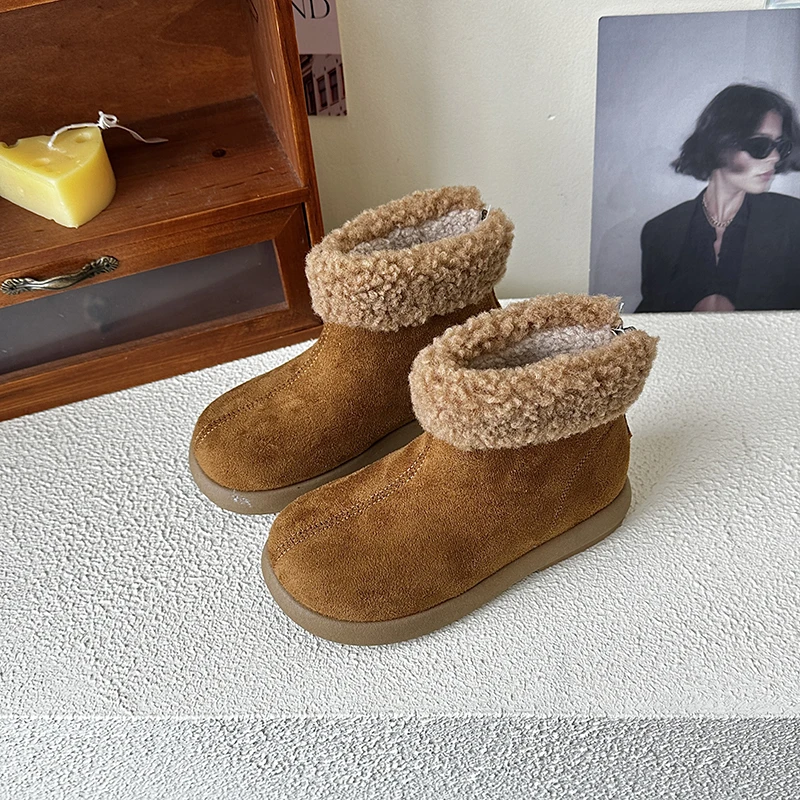 

Классические очаровательные и минималистичные универсальные зимние ботинки принцессы для девочек, замшевые зимние туфли на плоской подошве для девочек, бархатная обувь на платформе