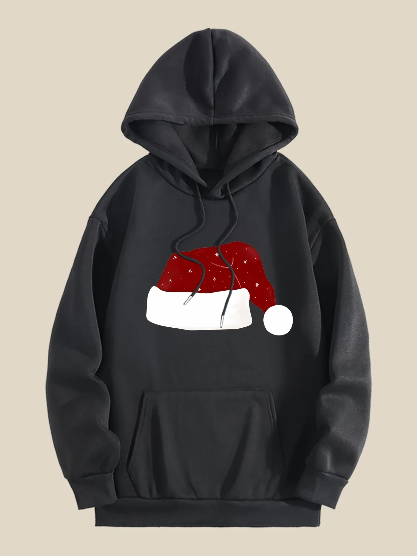 เสื้อสเวตเชิ้ตมีฮู้ดพิมพ์ลายกราฟิก กระเป๋าจิงโจ้ แขนยาวทรงหลวมแบบมีเชือกผูก