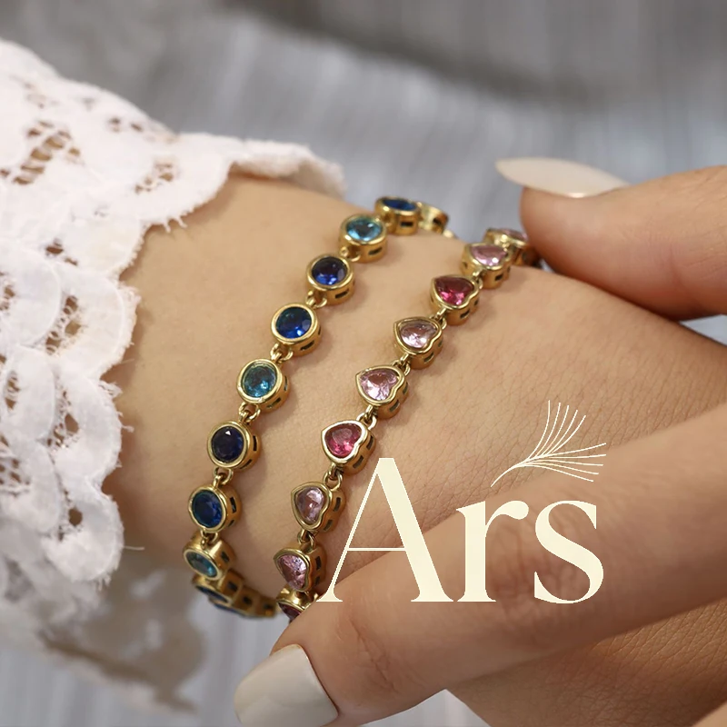 Ars Stainless Steel Tennis Bracelet Gold Plated Bracelet Multi Heart Round Zircon Bracelets Adjustable Bracelets Gifts for Women
