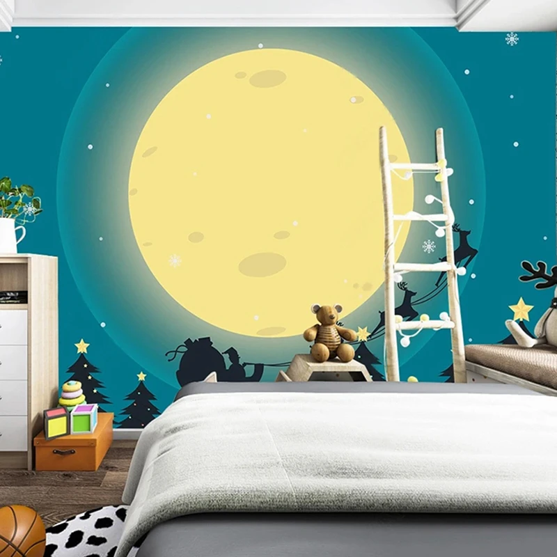 Christmas Party Wall Decoration Painting Wallpaper Custom Any Size 3D Mural Ins Hand-painted Cartoon Moon Children's Room Decor