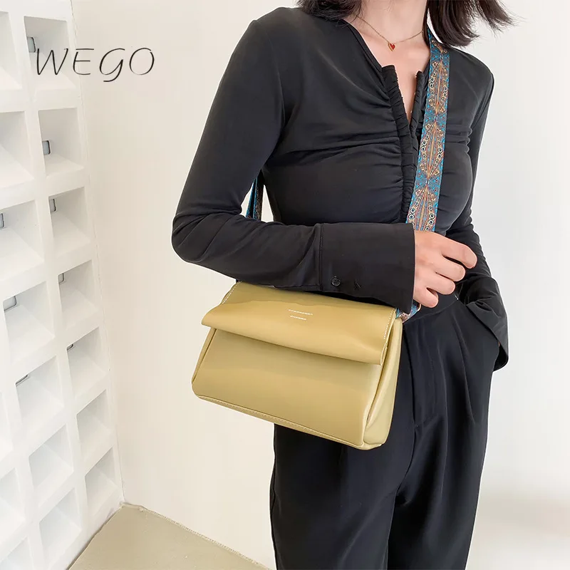 

Fashion Shoulder Strap Bag New Square Bag Texture PU Simple Women's Shoulder Retro Wide Shoulder Strap Handbags