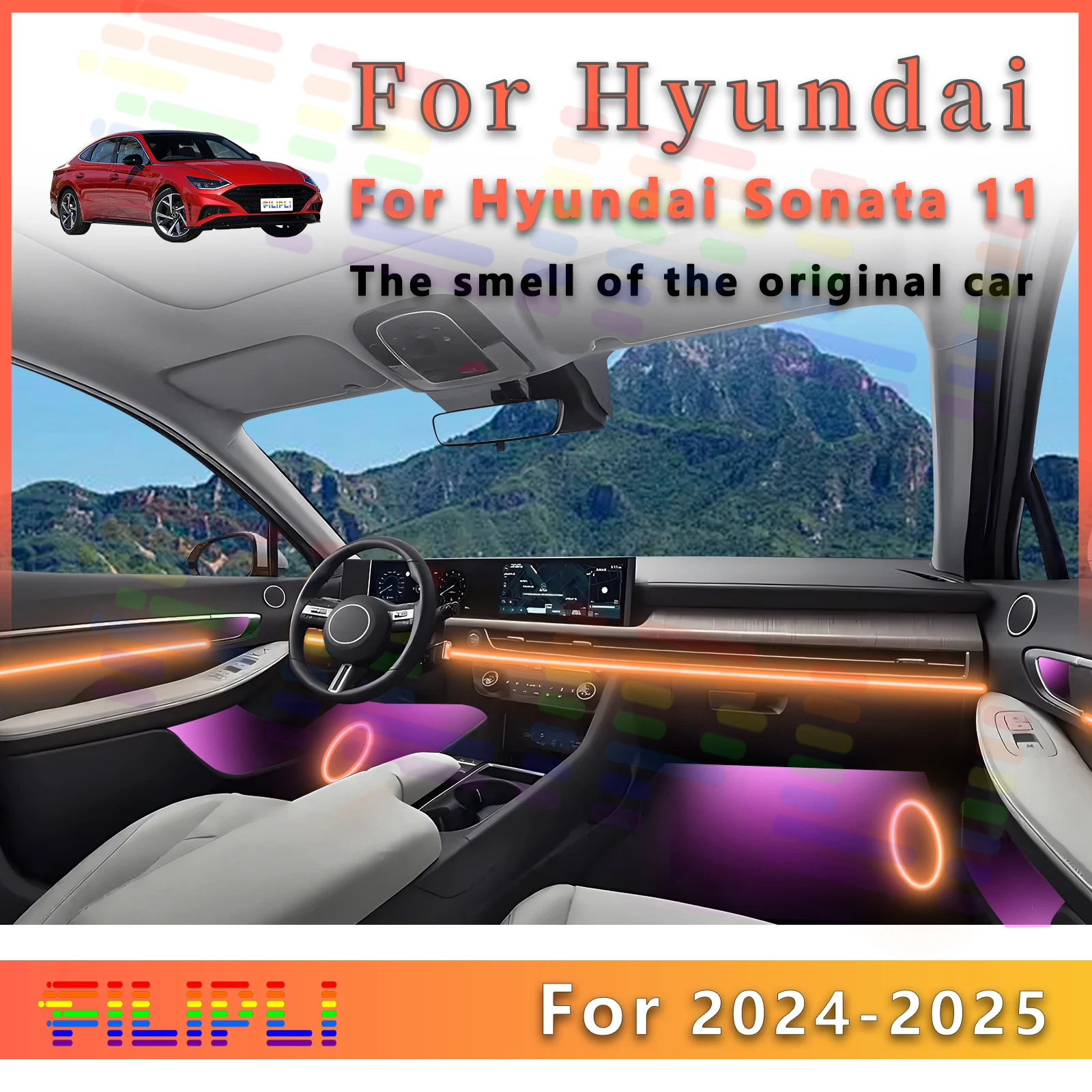 

For Hyundai Sonata 10 2024-2025 Car Interior Atmosphere Lamp LED Strip with All Hue Choices and APP Controlled Brightness