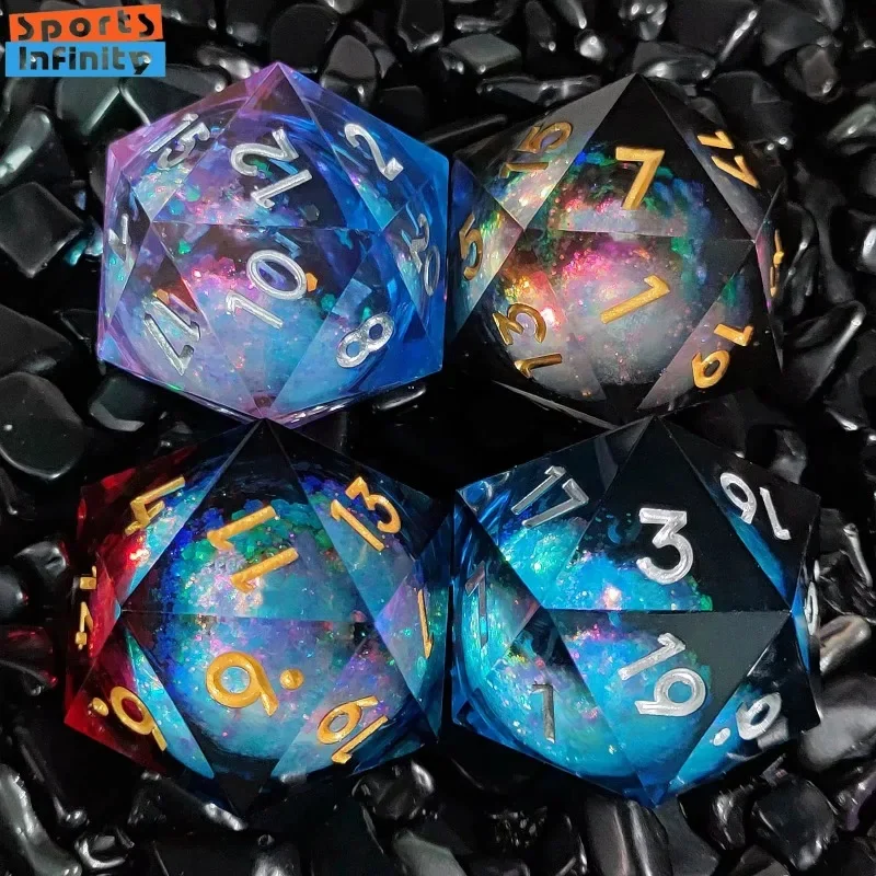 Dungeons and Dragons Blue Black Liquid Core Dice Set 20 Side Polyhedral DND Dice for TRPG Board Games Sharp Handmade Resin Dice