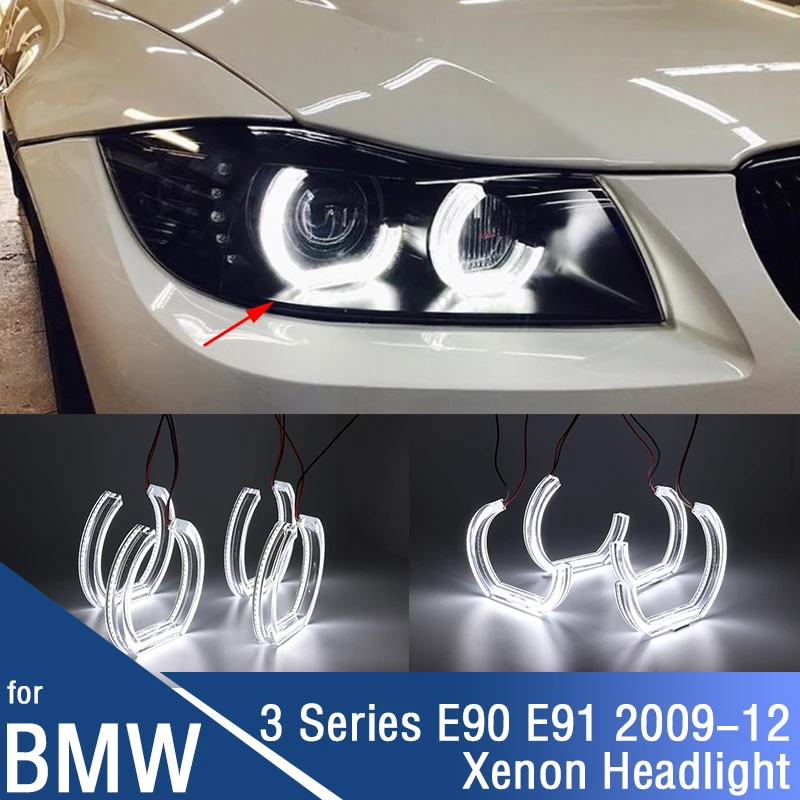 for BMW 3er E91 E90 LCI 316i 318i 320i 323i 325i 328i 330i Xenon M Style Horseshoe White Acrylic Cover LED Angel Eye  Ring