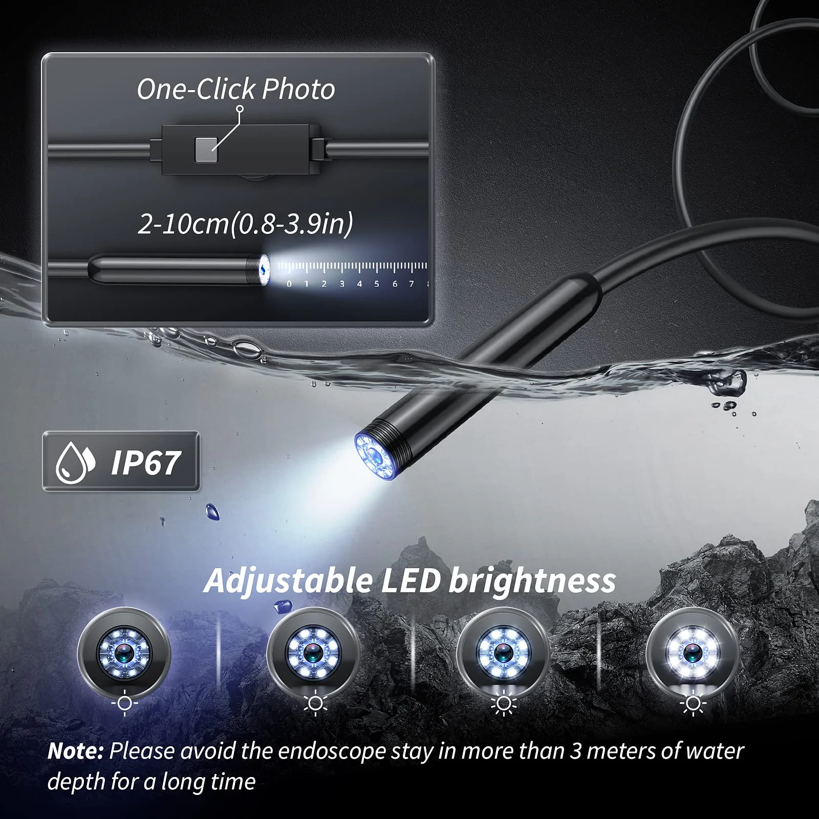 Endoscope Camera with Light, 1920P HD Borescope with 8 Lights, Waterproof for Pipe Inspection, Industrial Endoscope for Phones image 3