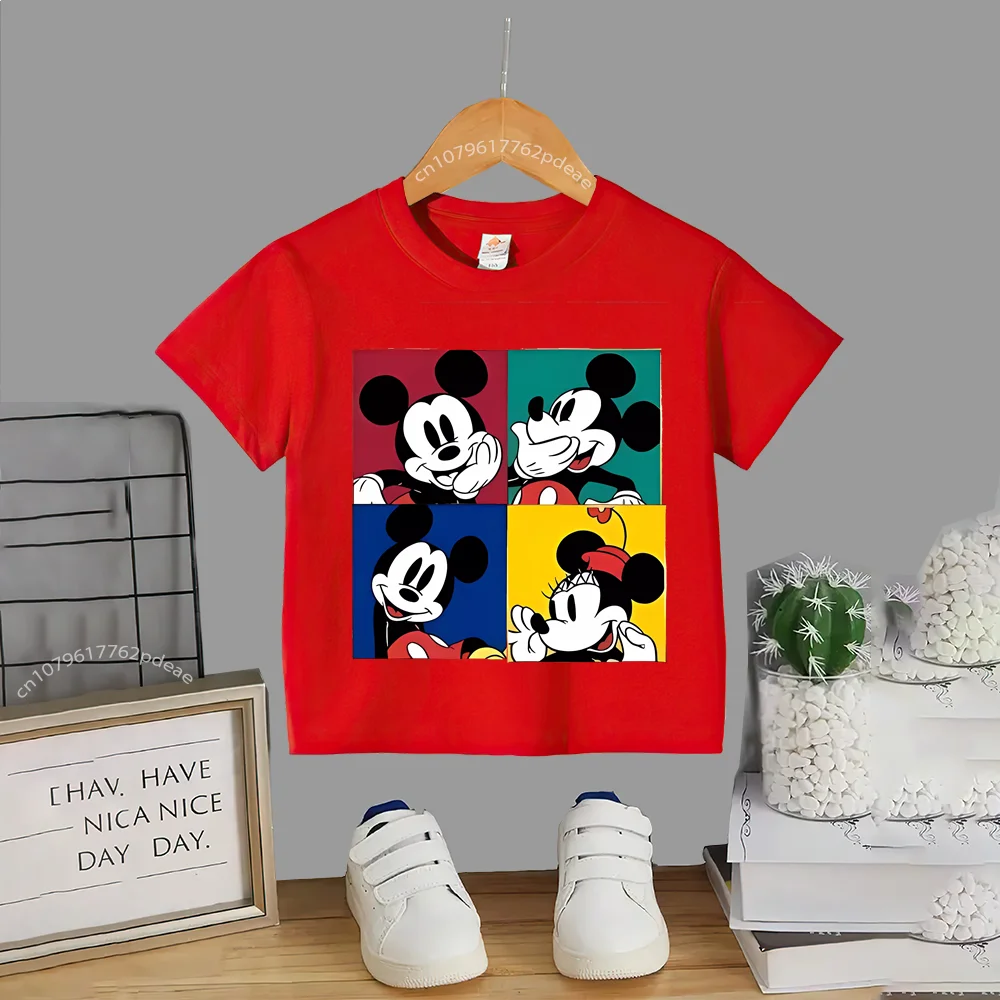 Disney Street Teen 100% Cotton T-shirt Kids Cartoon Mickey Outdoor Comfortable Casual crew neck T-shirt Boys Girls short sleeve