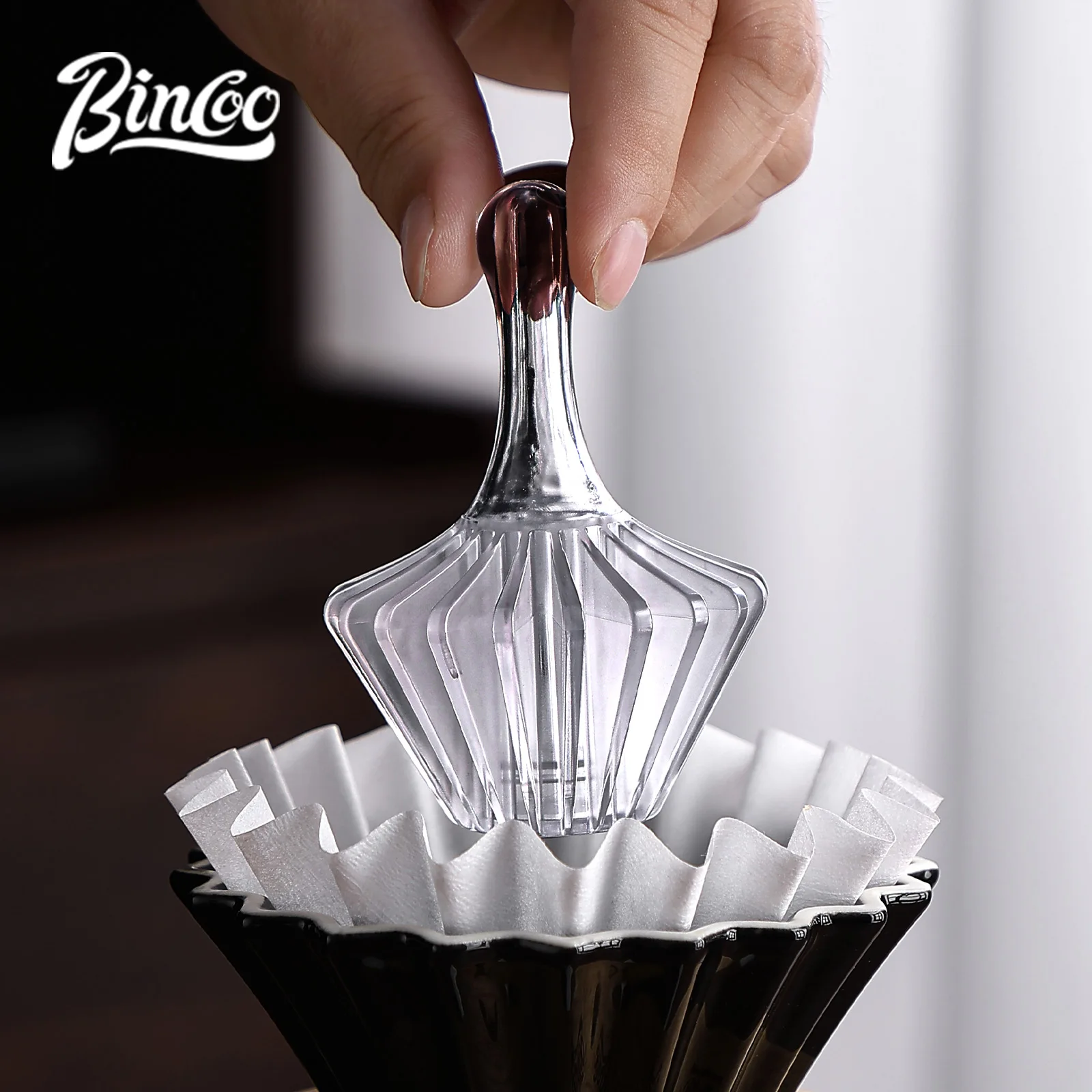 Bincoo Paper Filter Press Tool for Pour Over Coffee Heat Resistant Accessory Perfect Fit Cone Shape Filters
