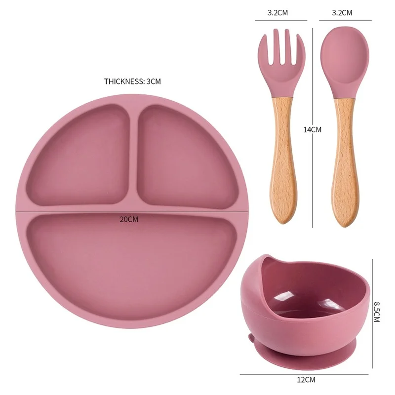 

Baby Silicone Tableware Food Supplement Suction Bowl Baby Feeding Spoon Fork Divided Plates Dinner Plate