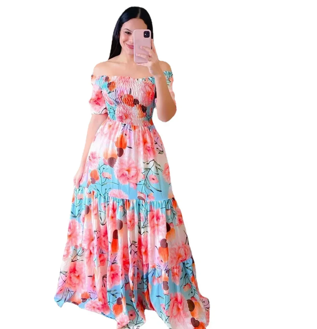 2024 Fashion Womens Rainbow Long Dress Sexy Off Shoulder A-line Floral Printed Maxi Dresses Boho Retro  Evening Vestidos Female