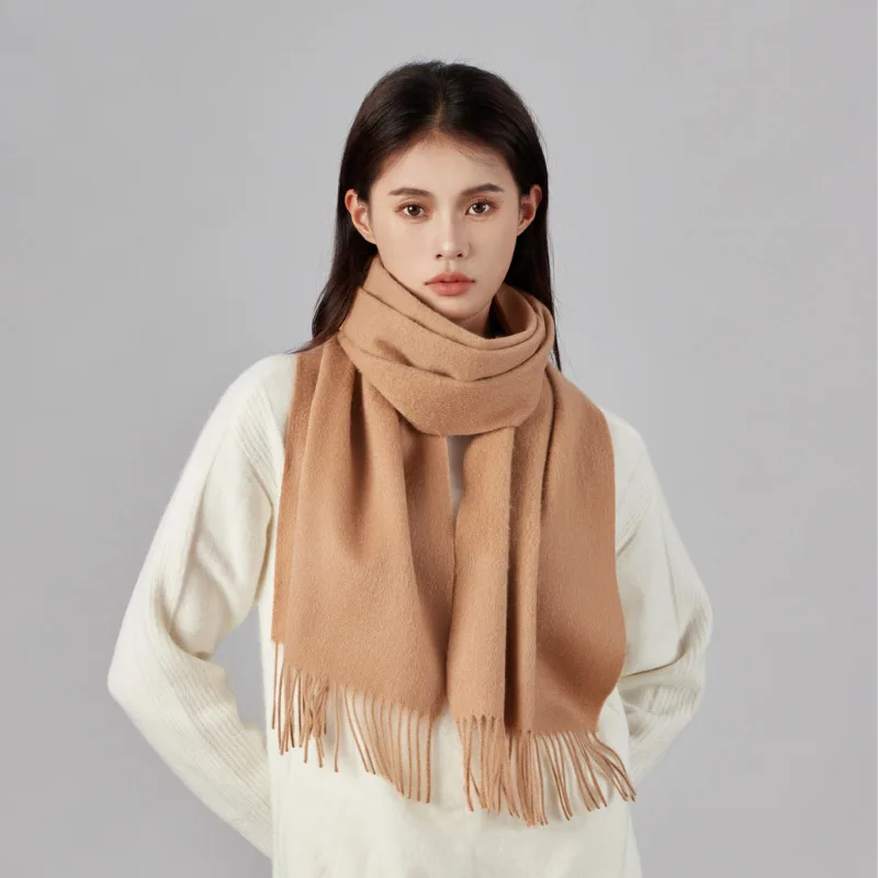 Solid Color 100% Wool Scarf women's Winter high-grade Sense All Winter Thickened Bib men's Shawl 24W051