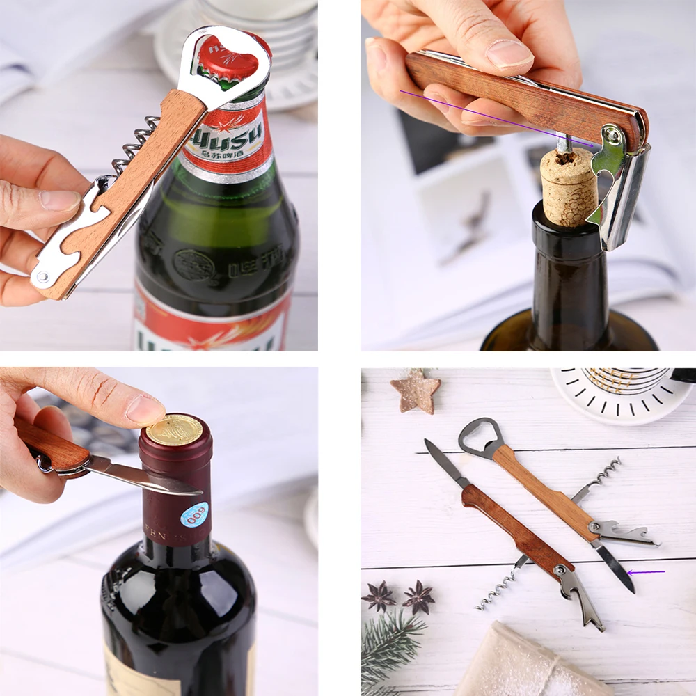 Personalized Wedding Party Favor Custom Engraved Wood Wine Corkscrew & Beer Bottle Opener Wedding Gifts For Guests