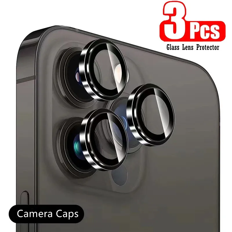 3Pcs/1Set Glass Camera Caps for iPhone 16 17 Pro Max Air Metal Frame Lens Protector for apple 15 14 Plus 11 12 13 Pro Max mini
